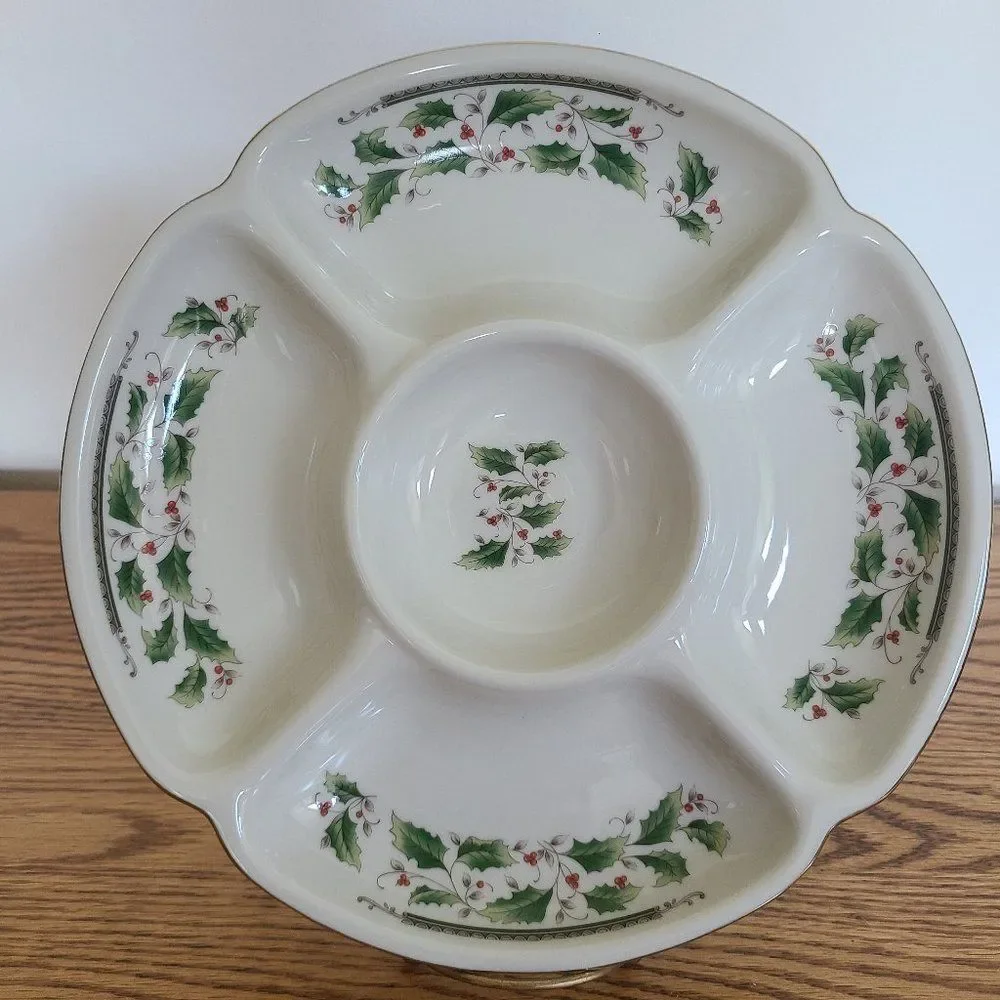 Vintage Royal Limited Holly Holiday Five Part Relish Appetizer Tray Christmas